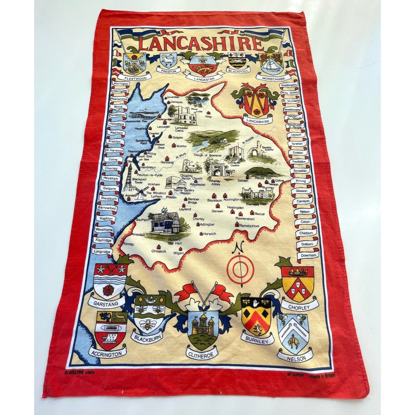 Vintage Lancashire tea towel, Vista