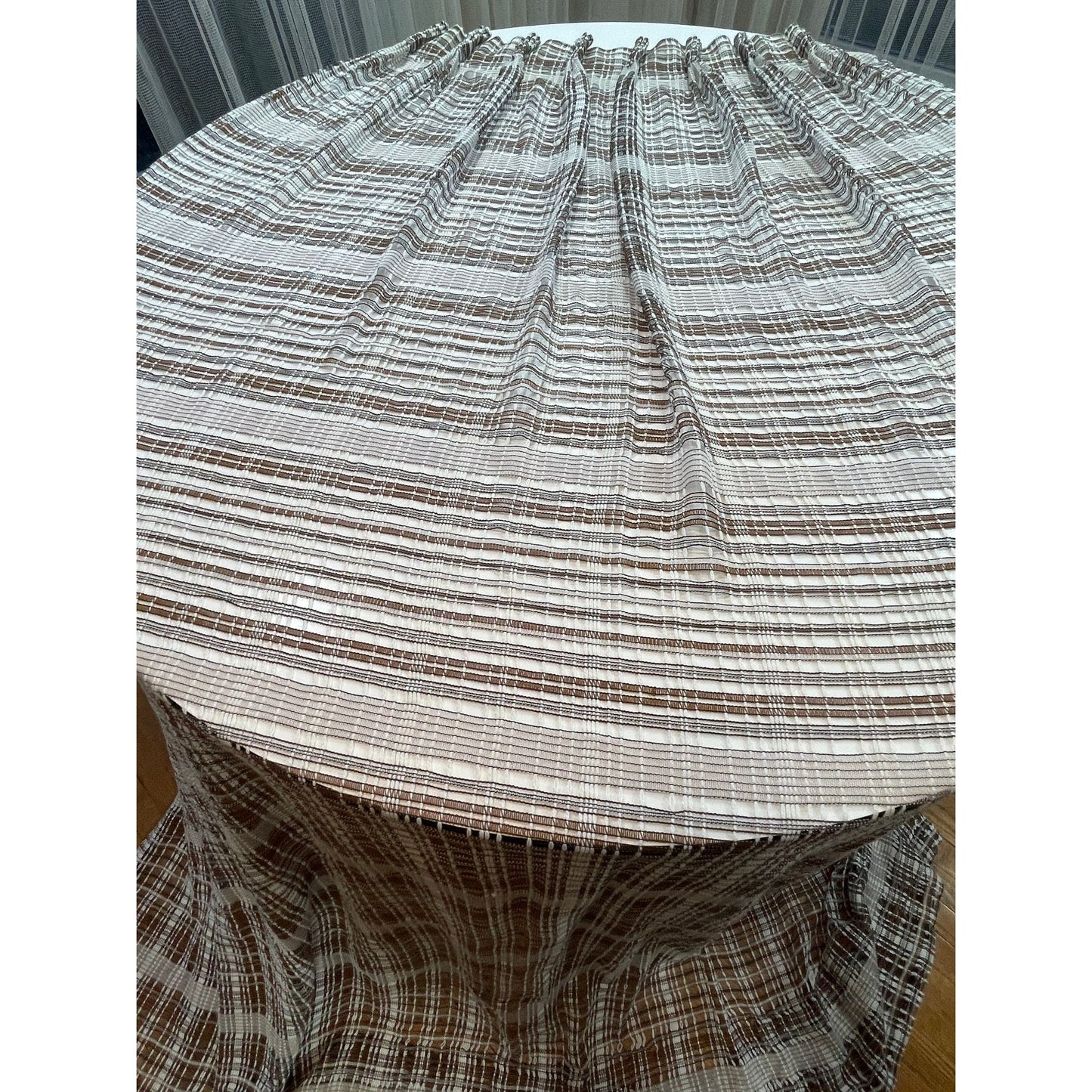 Vintage 70s pleated curtain, brown mesh panel