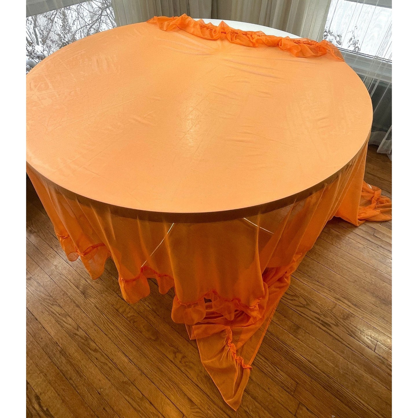 Vintage 70s curtains, orange sheer ruffled panels