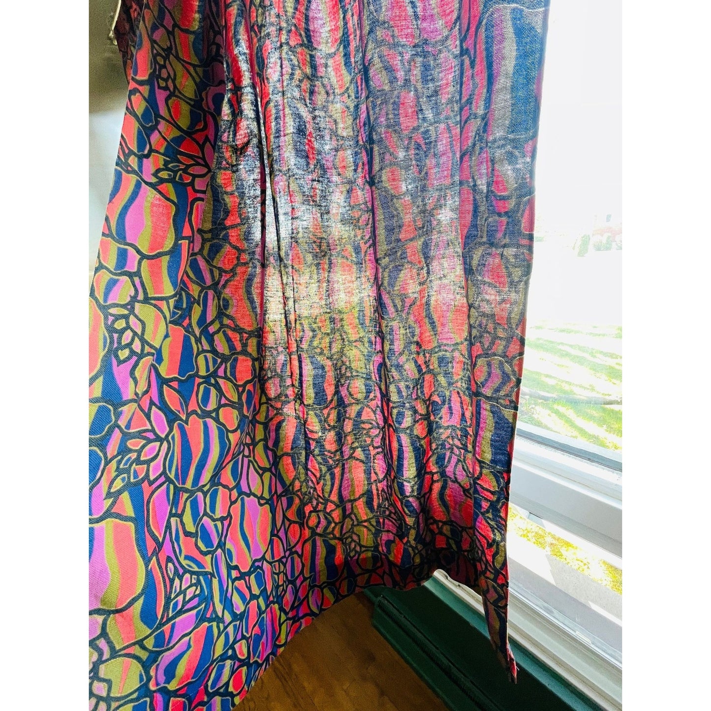 Vintage 70s curtain, multi colored abstract pattern