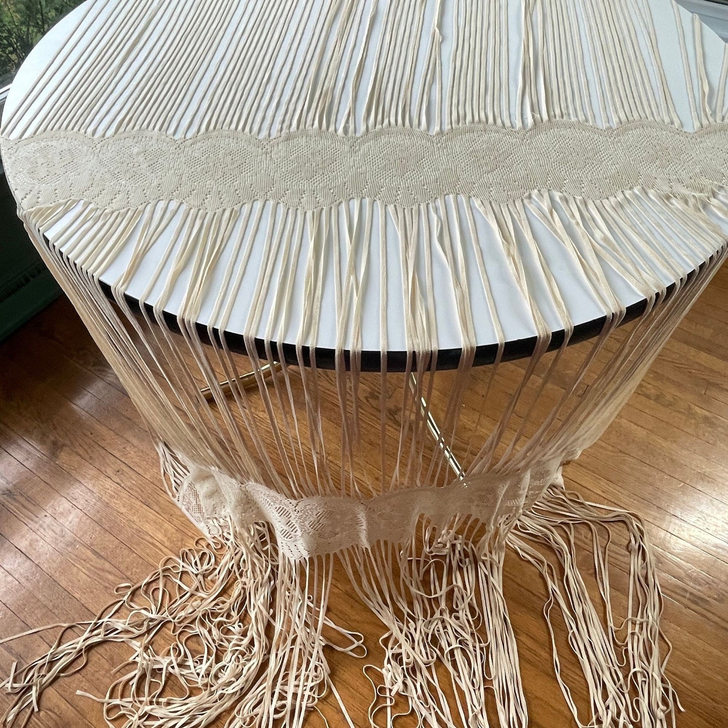 Vintage 90s curtain, fringed ecru panel