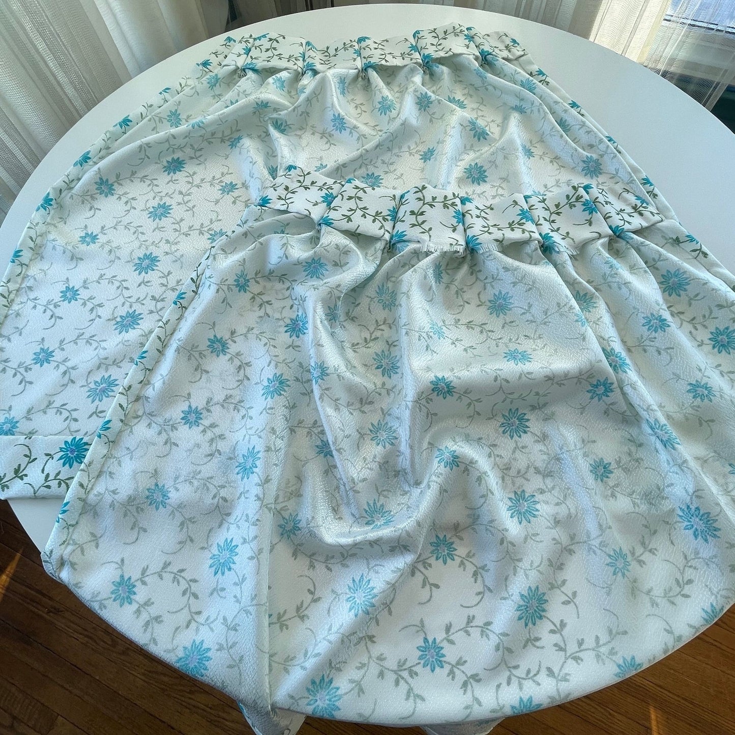 Vintage 60s blue fowers pleated curtains panels