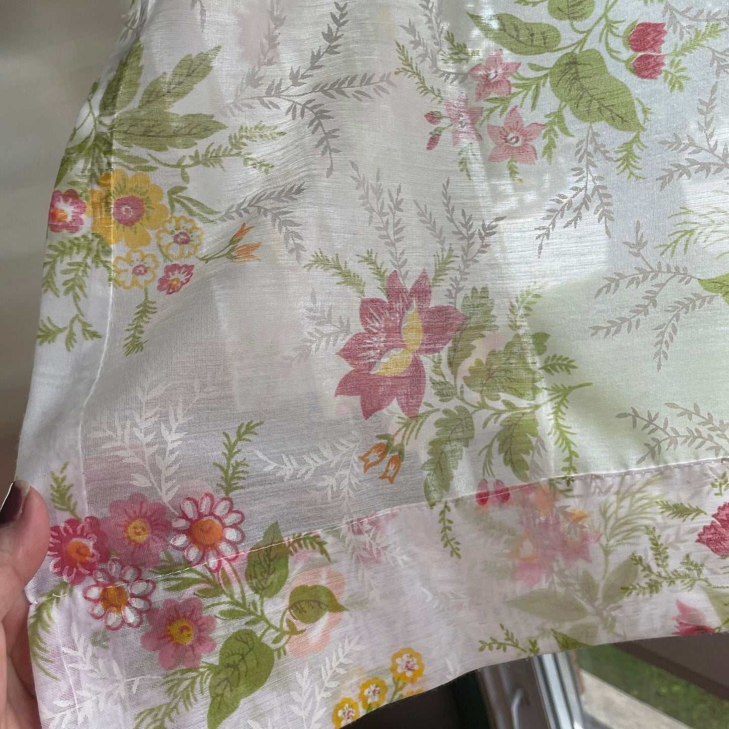 Vintage 70s pleated curtains, orange pink yellow flowers