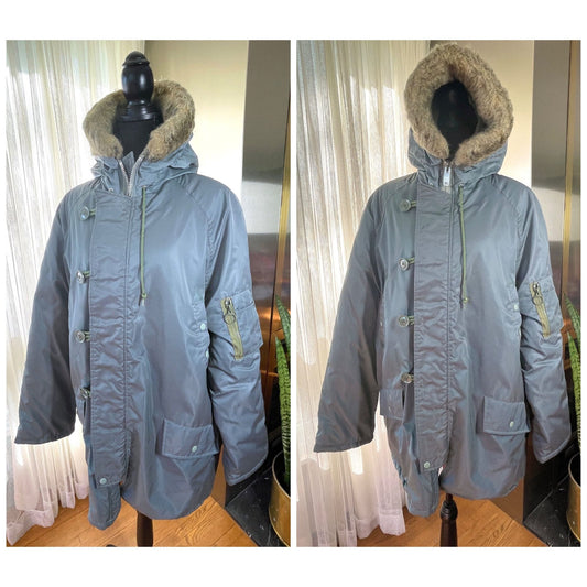 Vintage 70s parka, grey hooded winter jacket, Sears Men's