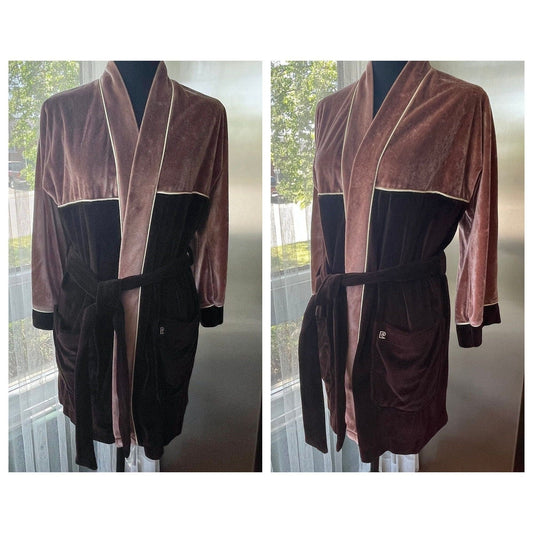 Vintage 1970s bathrobe, Pierre Cardin men's robe, chocolate brown velvet
