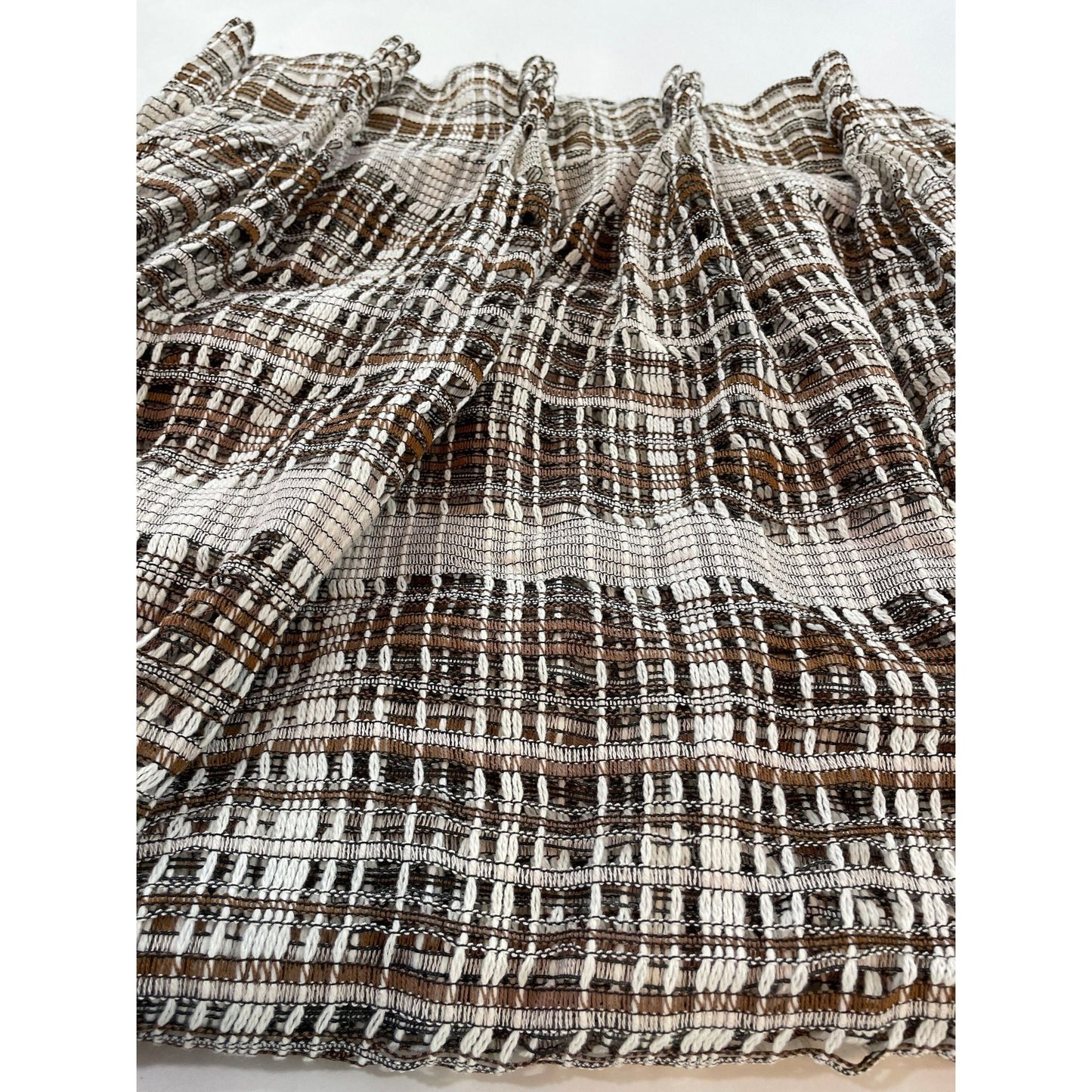 Vintage 70s pleated curtain, brown mesh panel