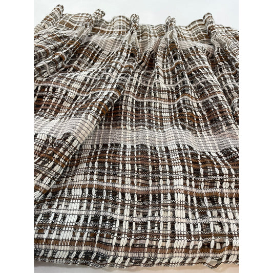 Vintage 70s pleated curtain, brown mesh panel