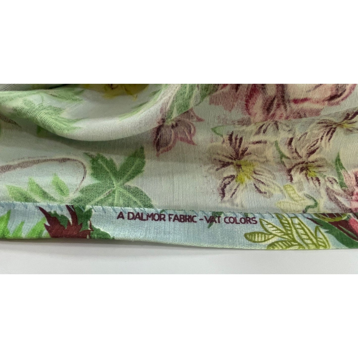 Vintage MCM pleated floral curtain panel, robin egg blue, pink yellow floral, greenery