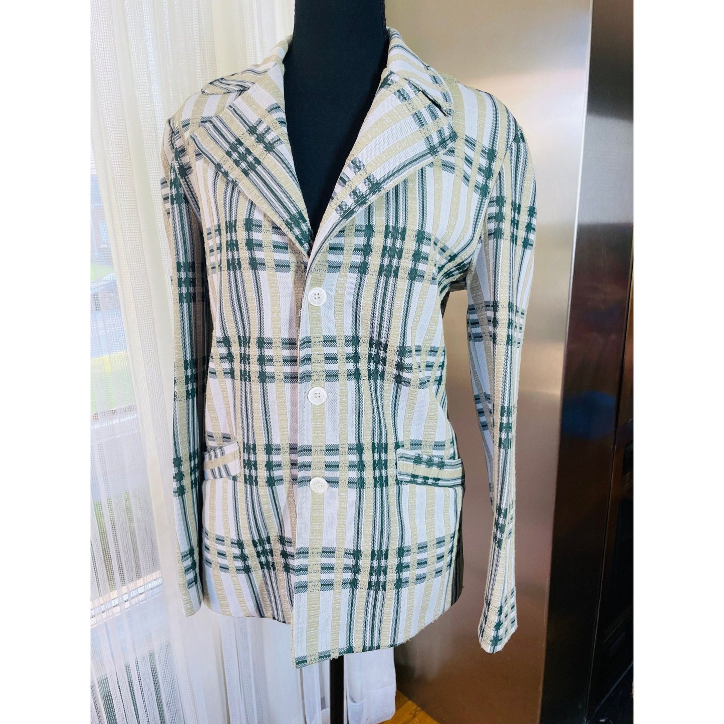 Vintage 70s green plaid blazer, unisex jacket