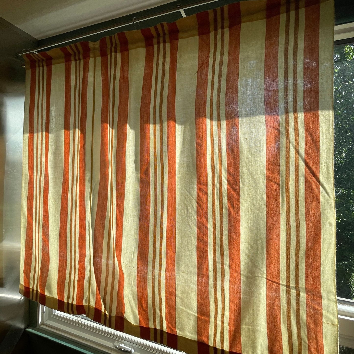 Vintage 70s thick woven curtain, orange stripes