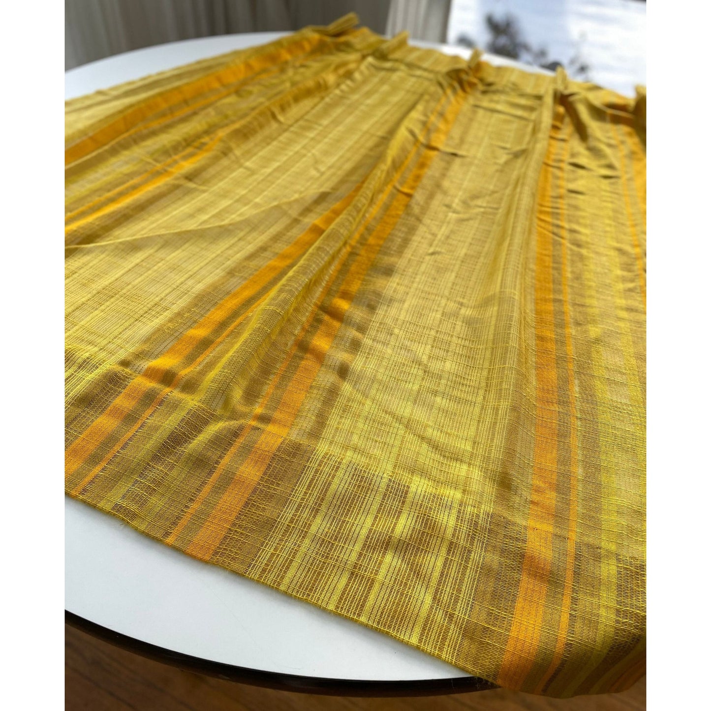 Vintage 70s pleated pair of curtains, yellow