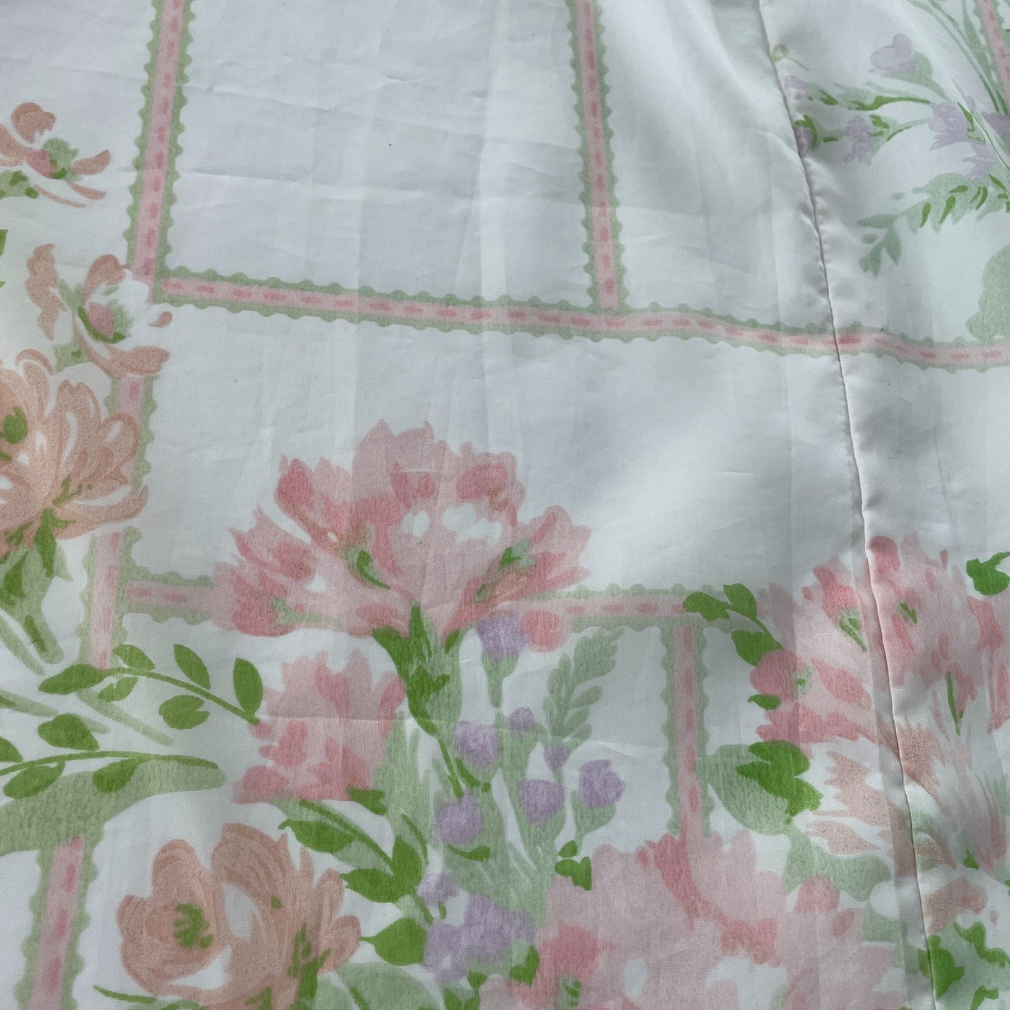 Vintage 80s pleated curtain, pink floral sheer panel