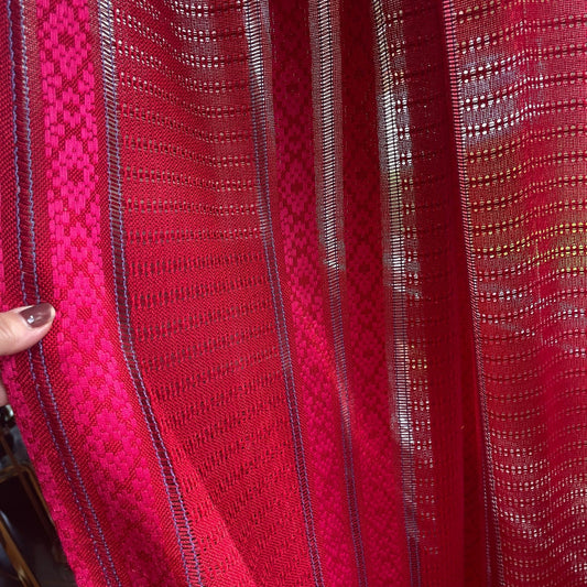 Vintage 70s pleated curtain, red, hot pink