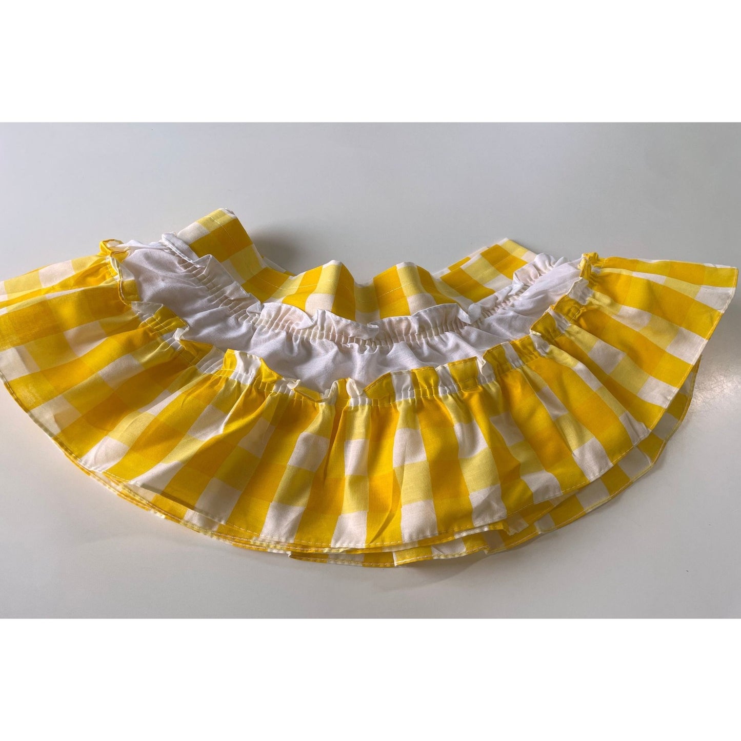 Vintage 70s valance curtain, yellow checkered