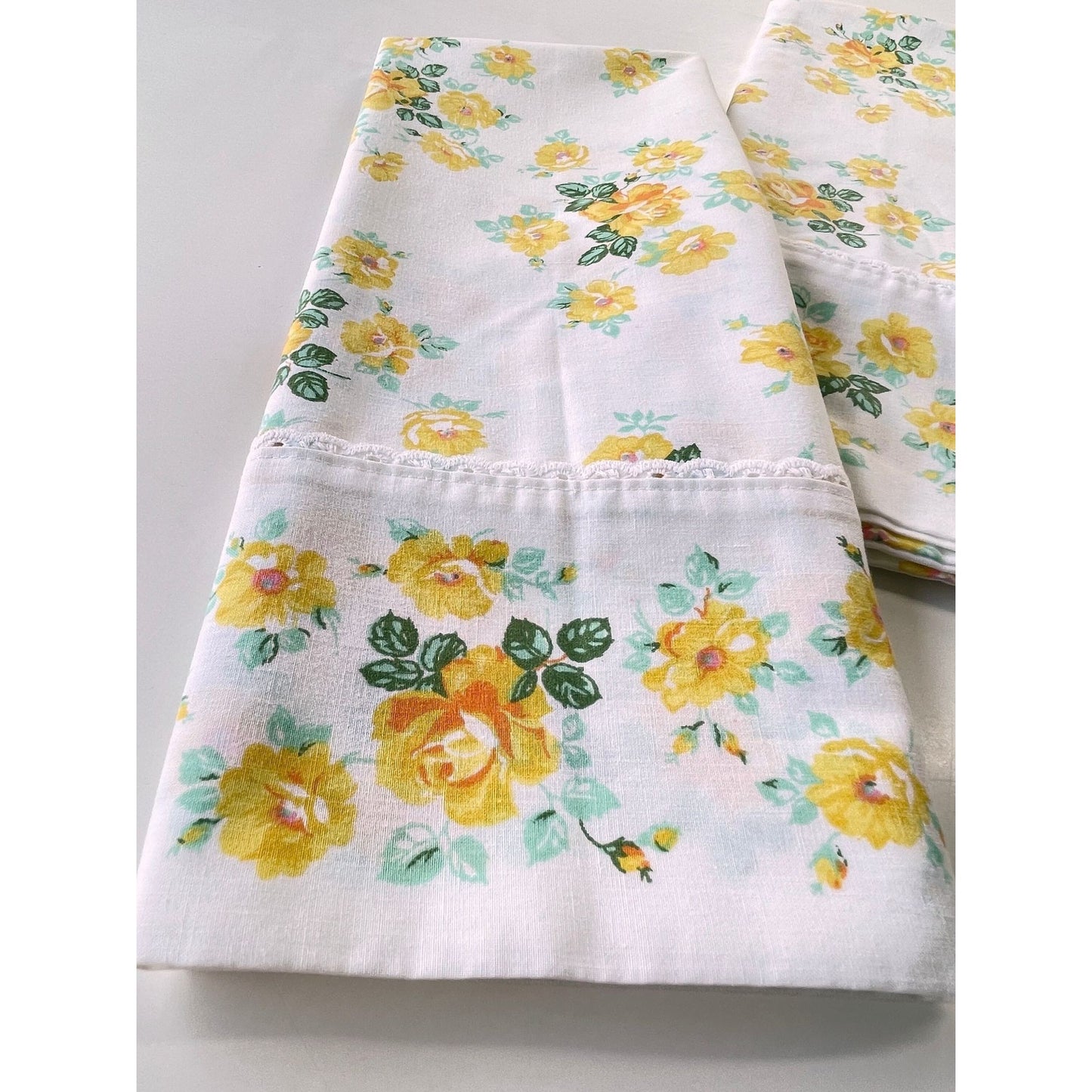 Pair of vintage 70s Wabasso floral pillowcases