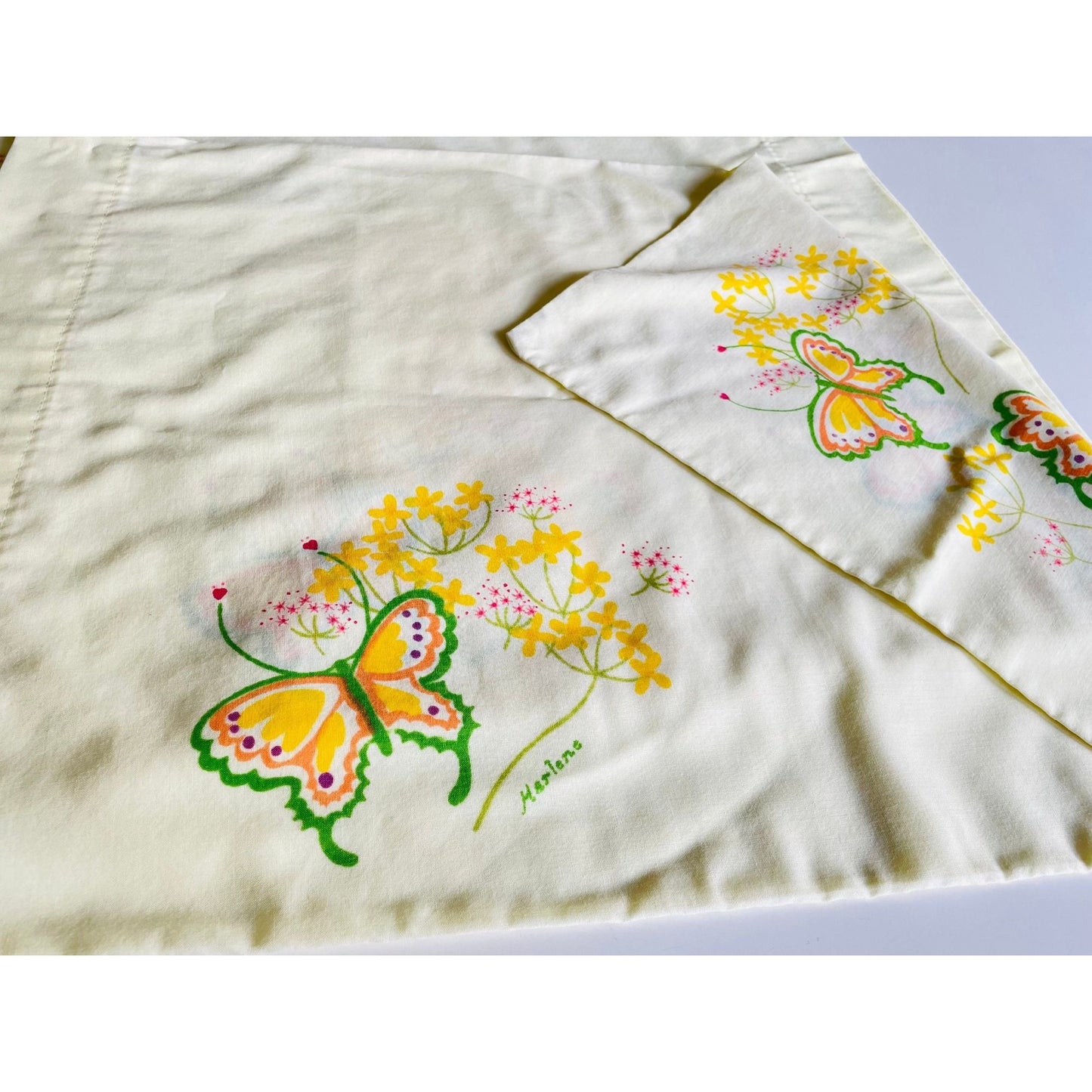 Vintage 70s pillowcases, yellow and orange butterflies, TasteMaker