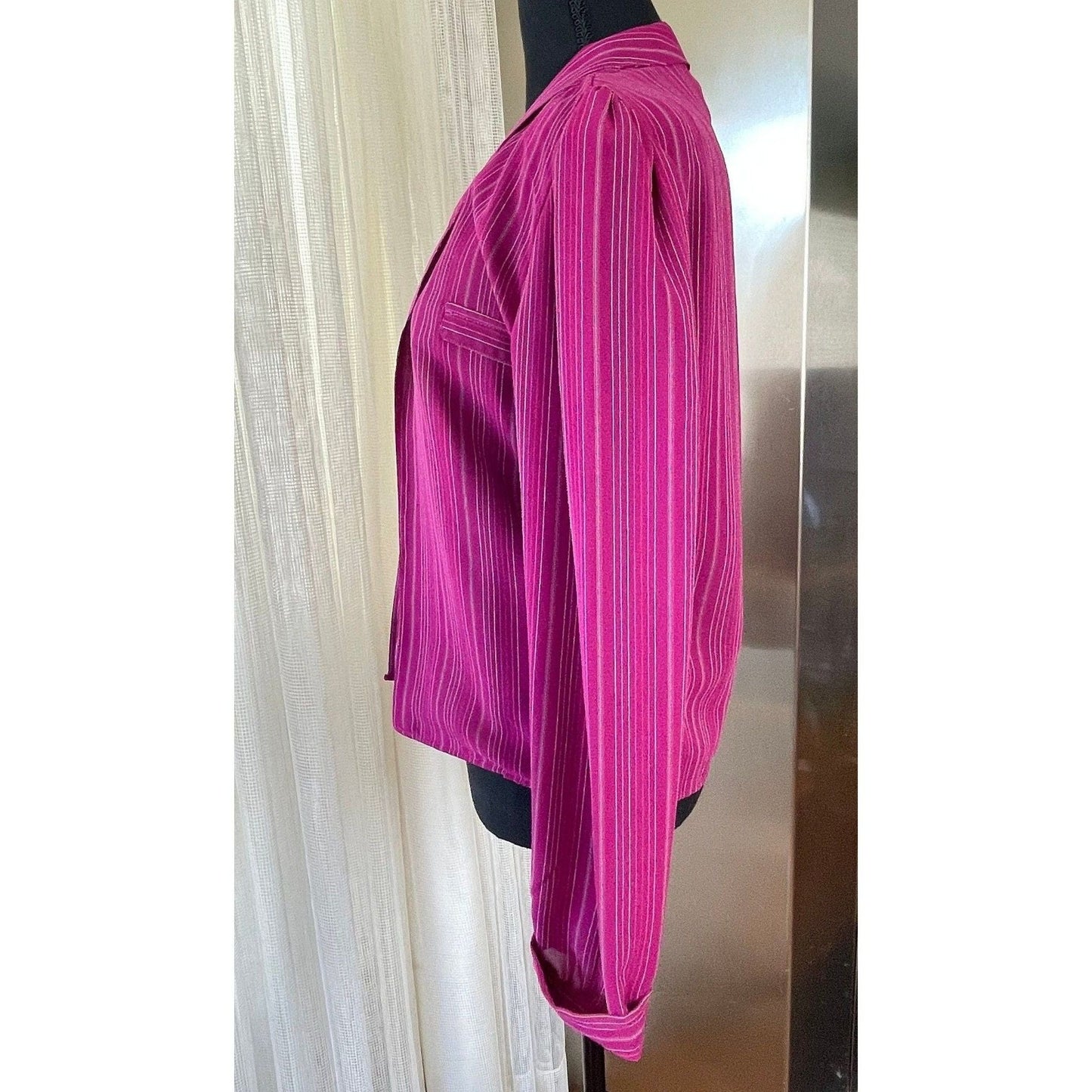 Vintage 80s twinset, pink striped long sleeves blouse with camisole
