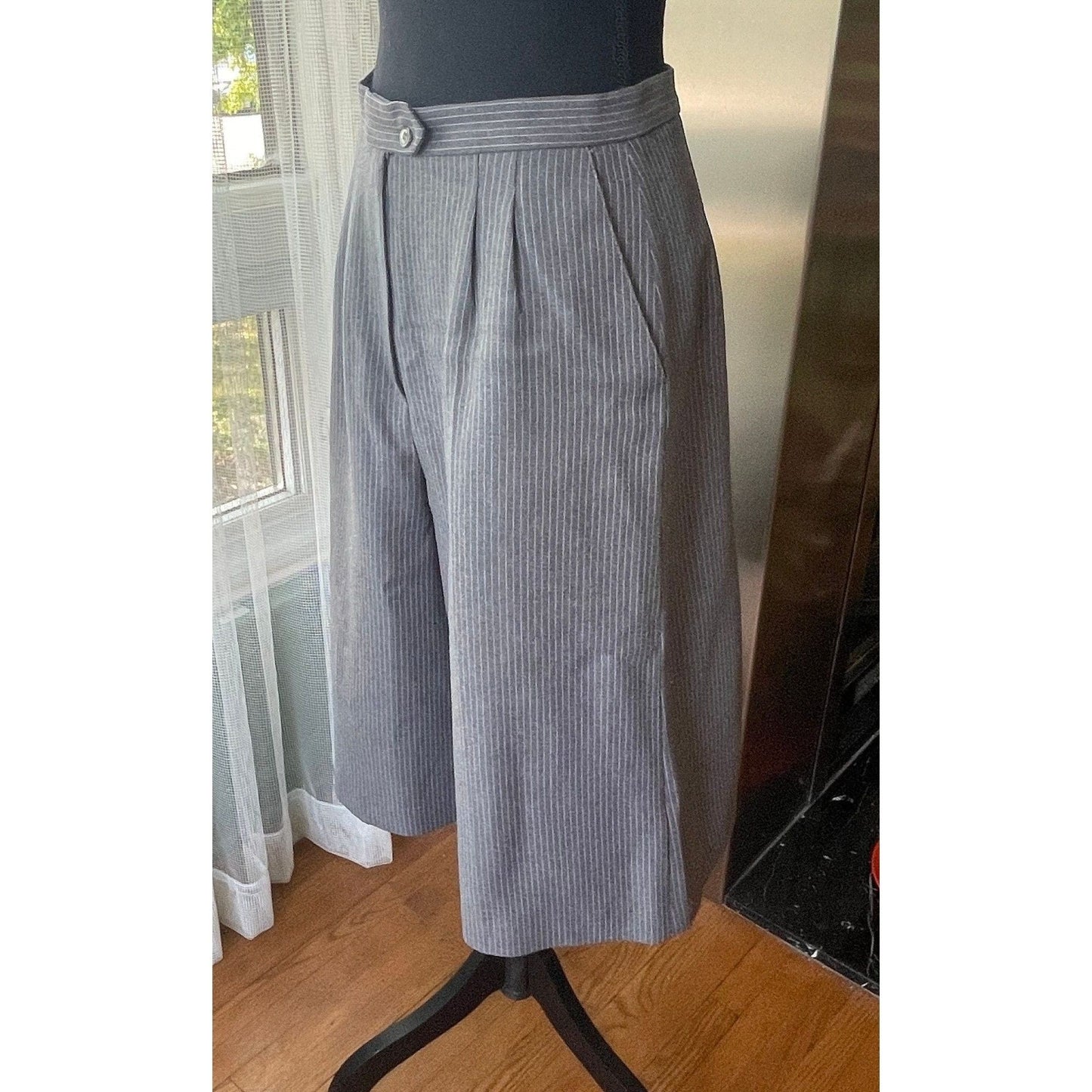 Vintage 80s culottes, grey pinstripe pant skirt