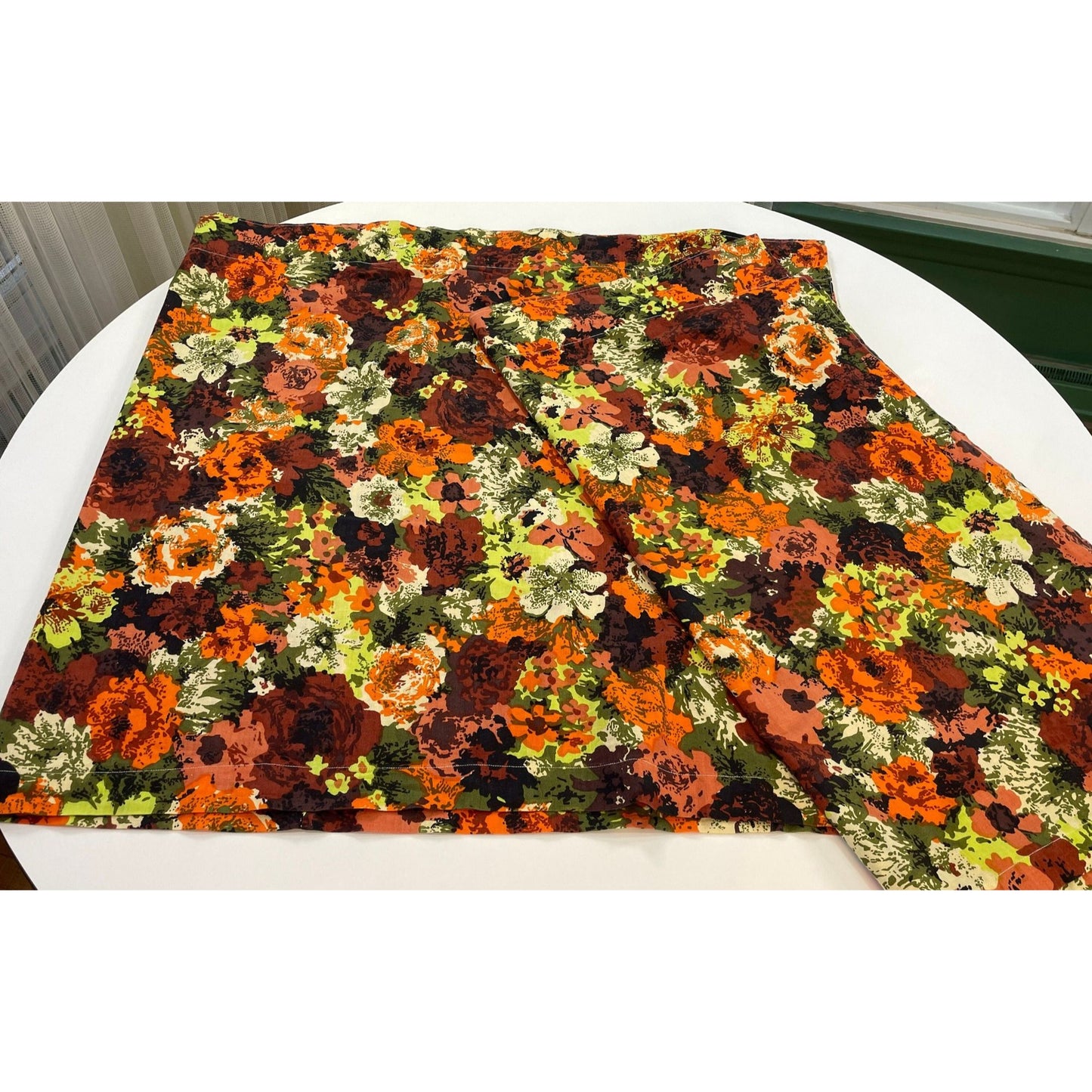 Vintage 60s pleated panels, bold orange green floral