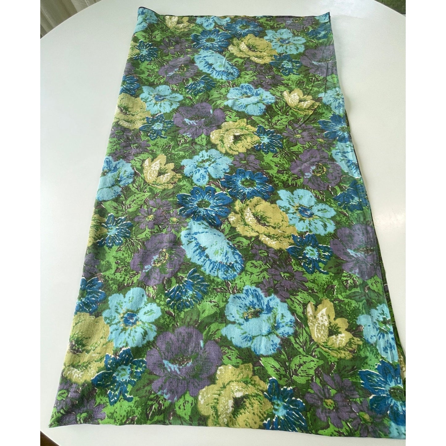 Vintage 60s  green blue purple floral curtain panel