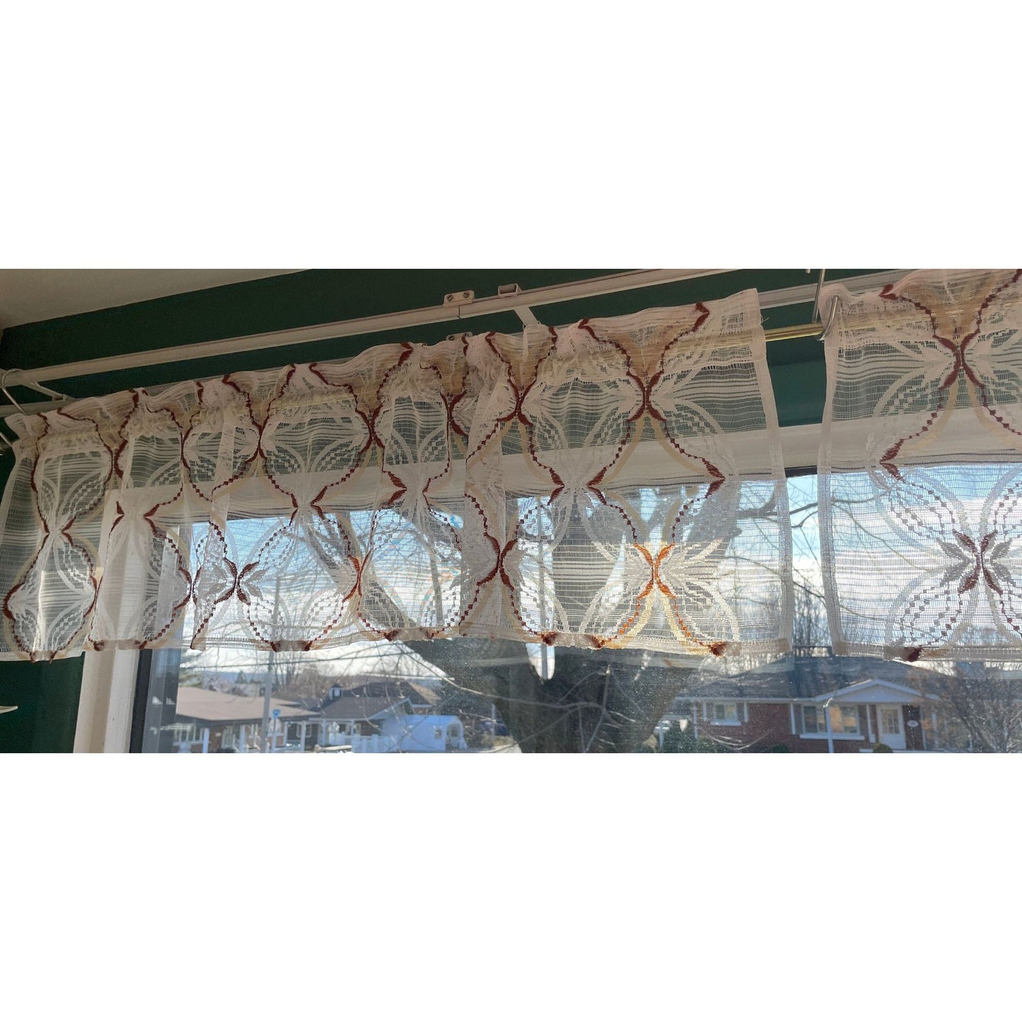 Vintage 70s curtain, brown mesh, valance or panel