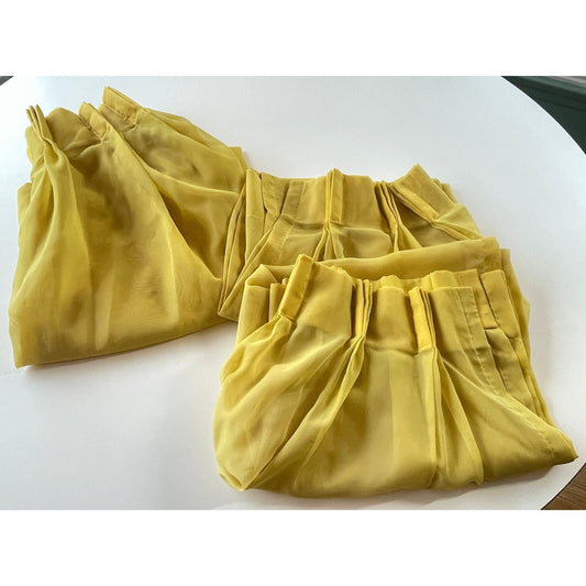 Vintage 70s pleated curtain, golden yellow sheer panel
