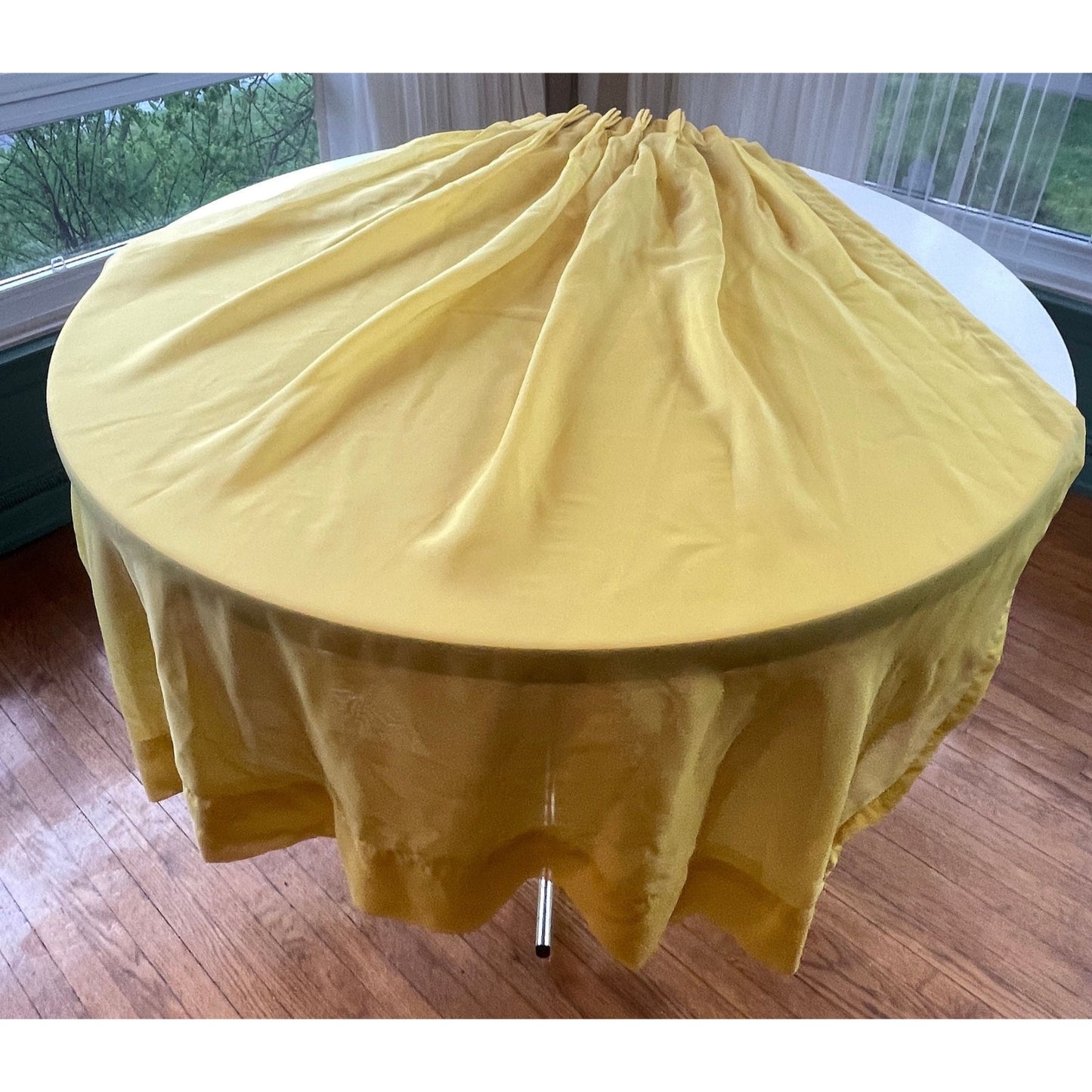 Vintage 70s pleated curtain, golden yellow sheer panel