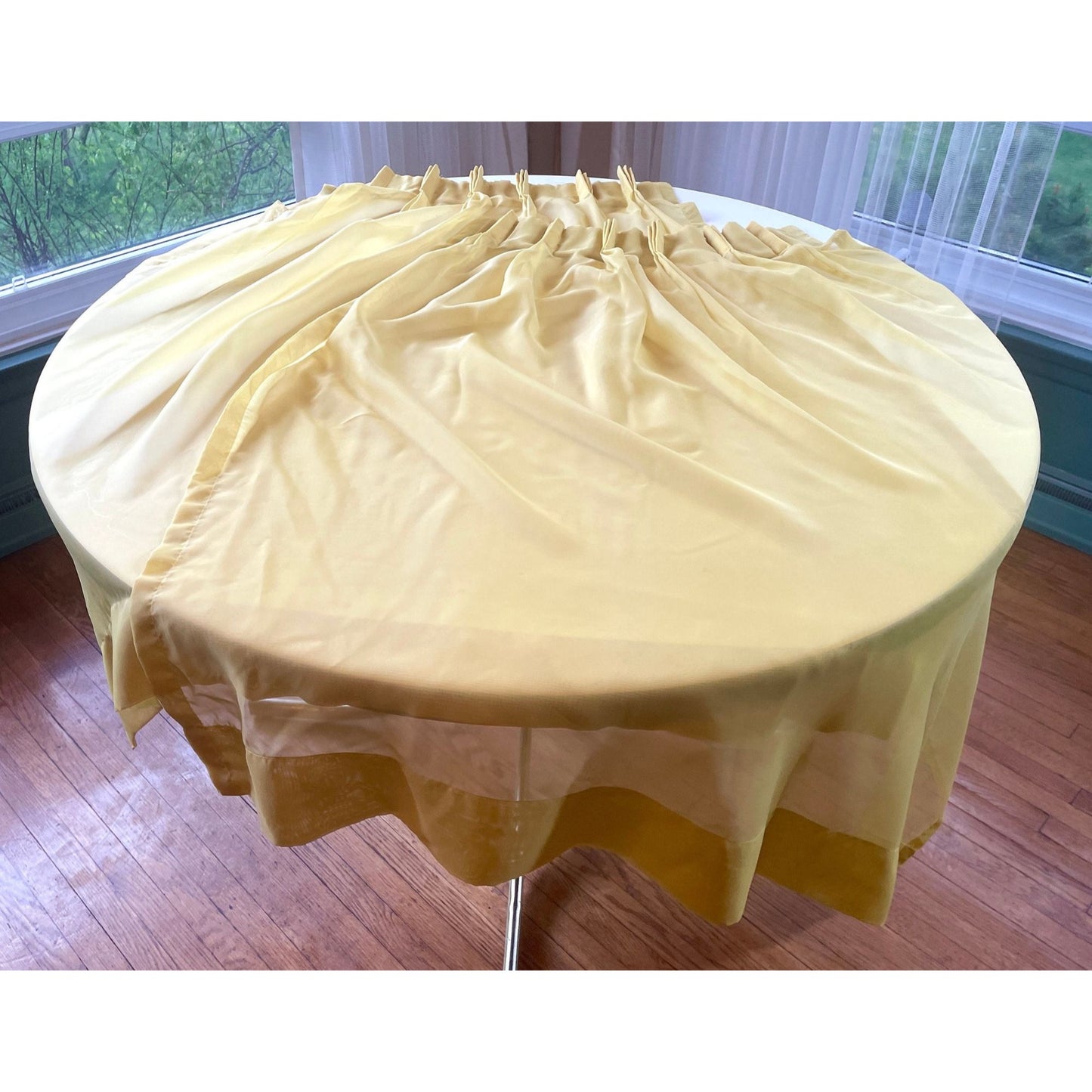 Vintage 70s pleated curtain, golden yellow sheer panel