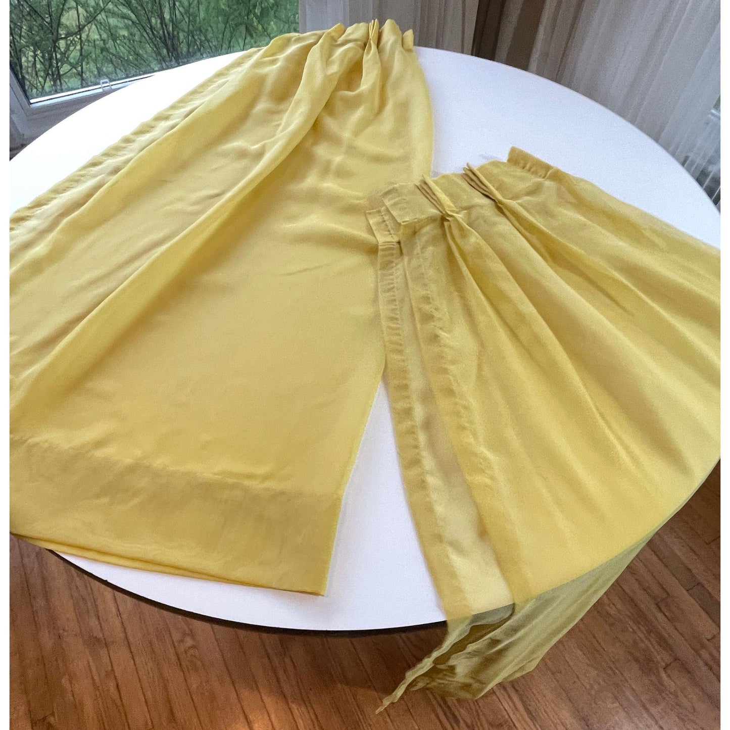 Vintage 70s pleated curtain, golden yellow sheer panel