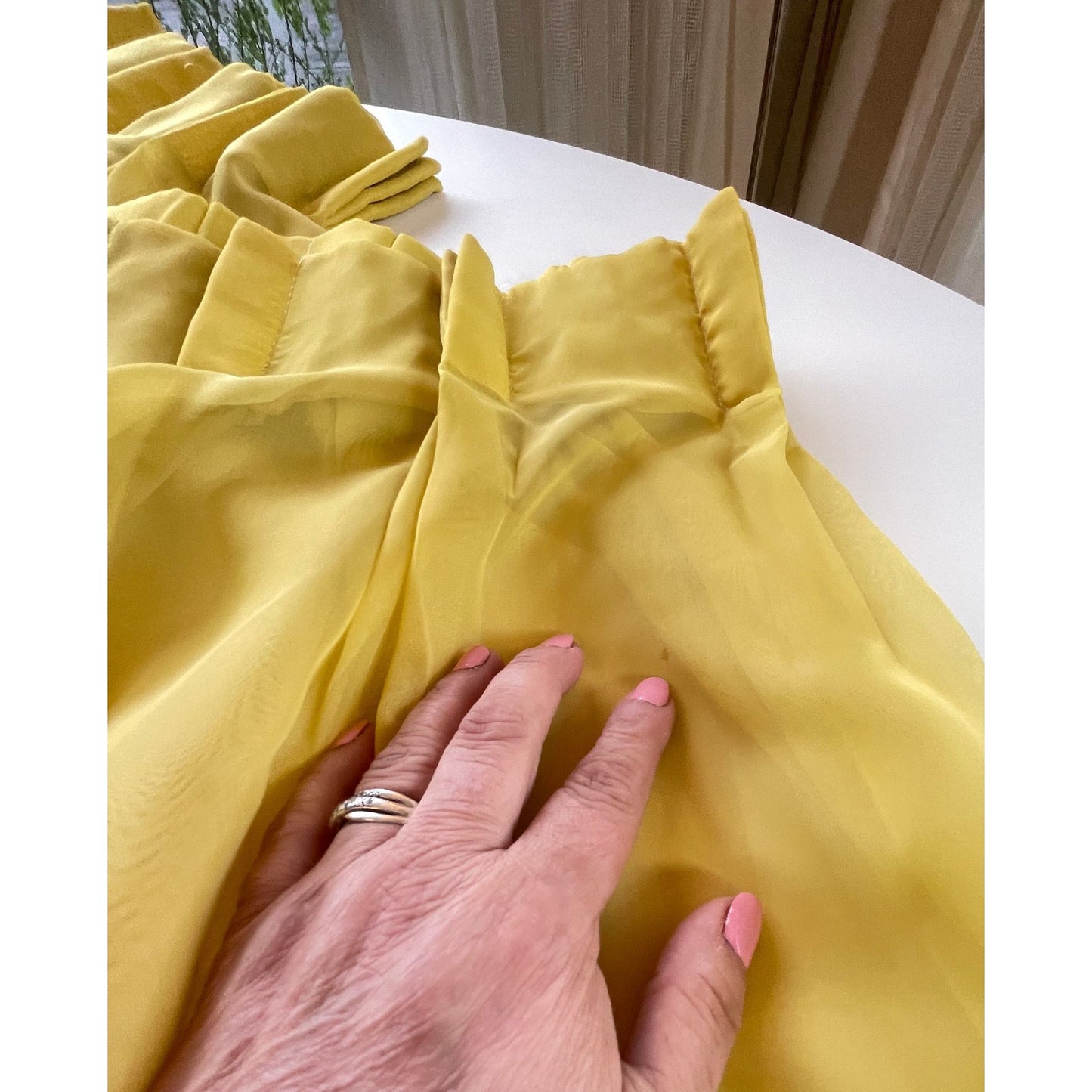 Vintage 70s pleated curtain, golden yellow sheer panel