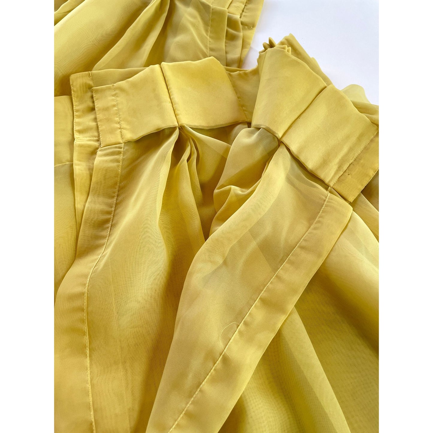 Vintage 70s pleated curtain, golden yellow sheer panel
