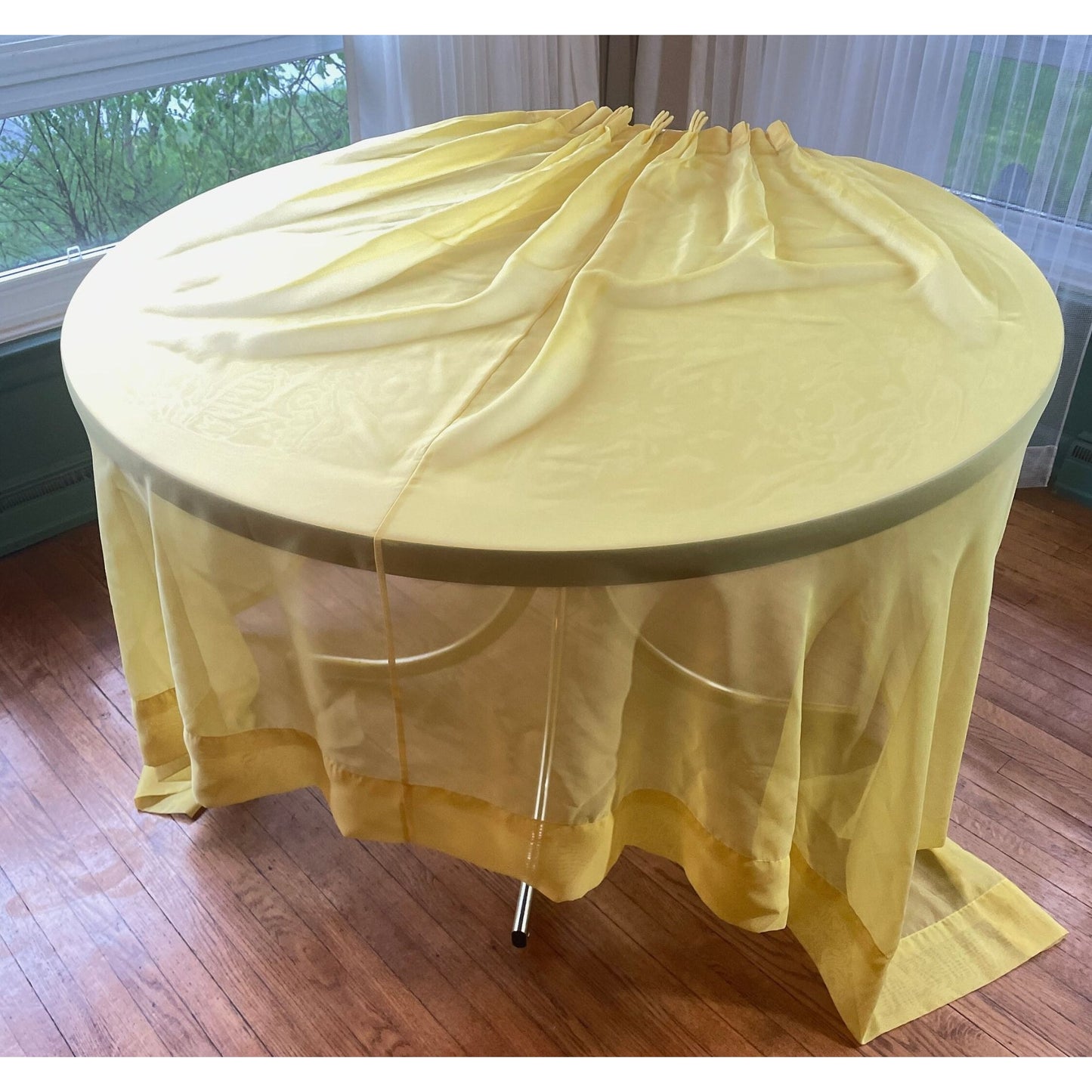 Vintage 70s pleated curtain, golden yellow sheer panel