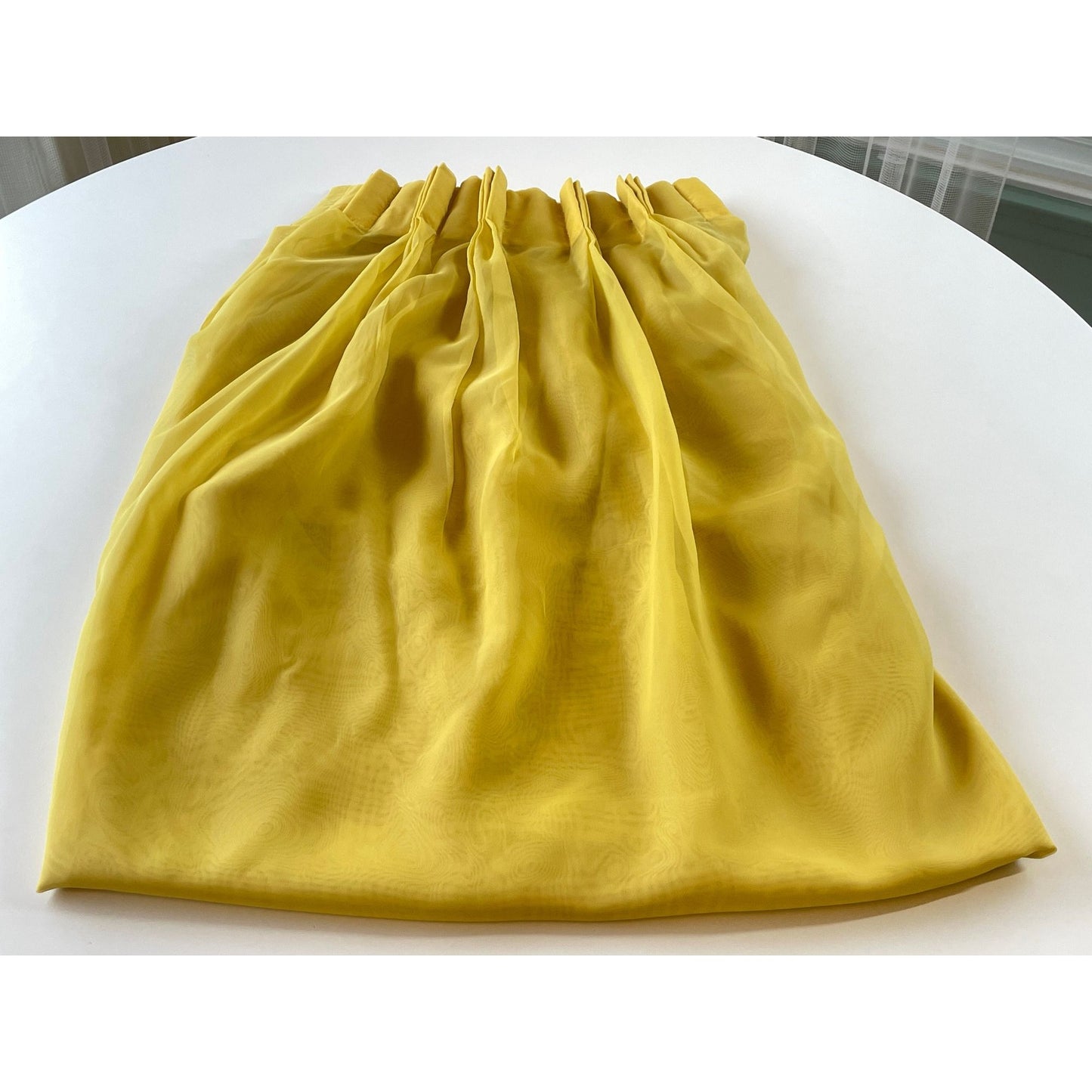 Vintage 70s pleated curtain, golden yellow sheer panel