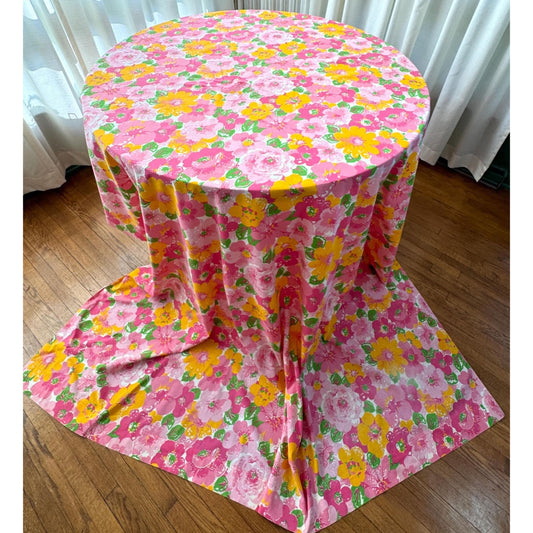 Vintage 70s flat / top sheet, pink and orange flowers, double/full size bed, Wabasso