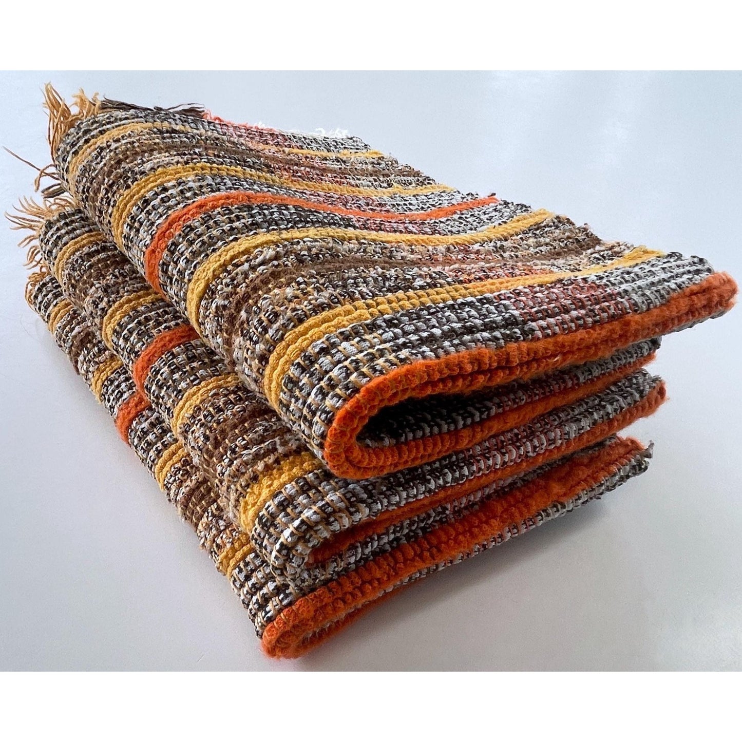 Vintage 80s placemats, woven brown orange white striped, set of 3