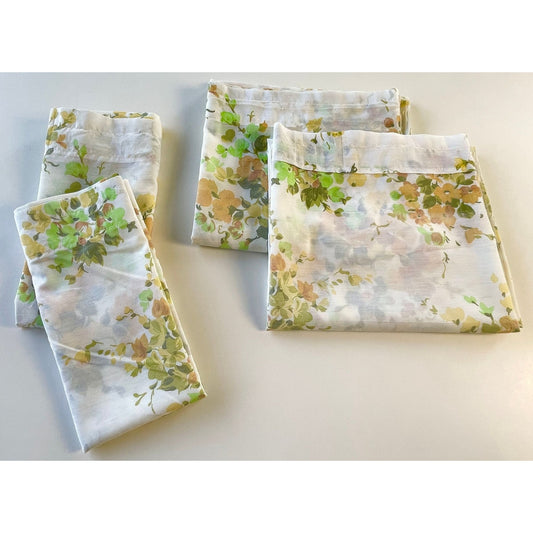 Vintage 60s curtain, floral valance or panel, orange, yellow, green