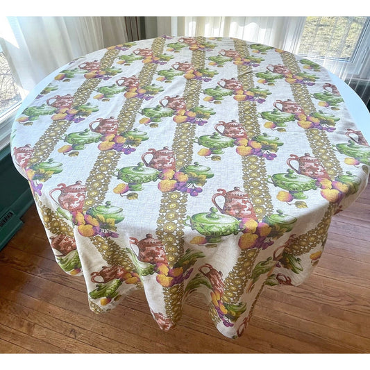 Vintage 60s curtain, fruits and kitchenware, single kitchen panel
