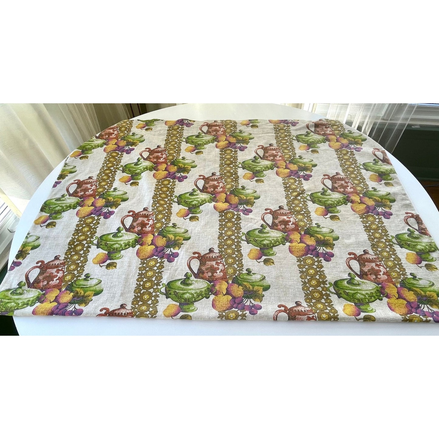 Vintage 60s curtain, fruits and kitchenware, single kitchen panel