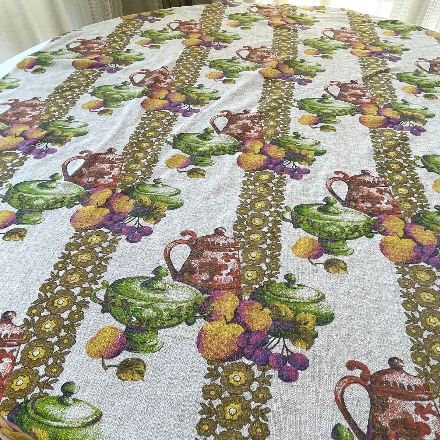 Vintage 60s curtain, fruits and kitchenware, single kitchen panel