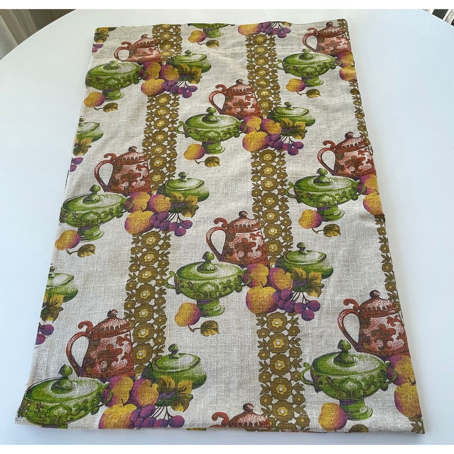 Vintage 60s curtain, fruits and kitchenware, single kitchen panel