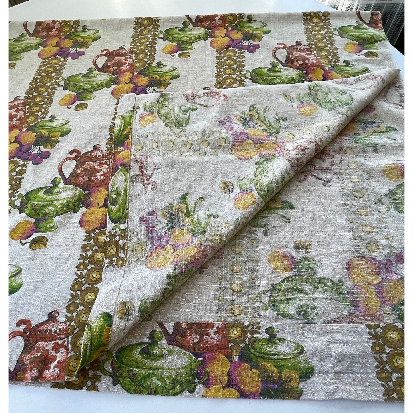 Vintage 60s curtain, fruits and kitchenware, single kitchen panel