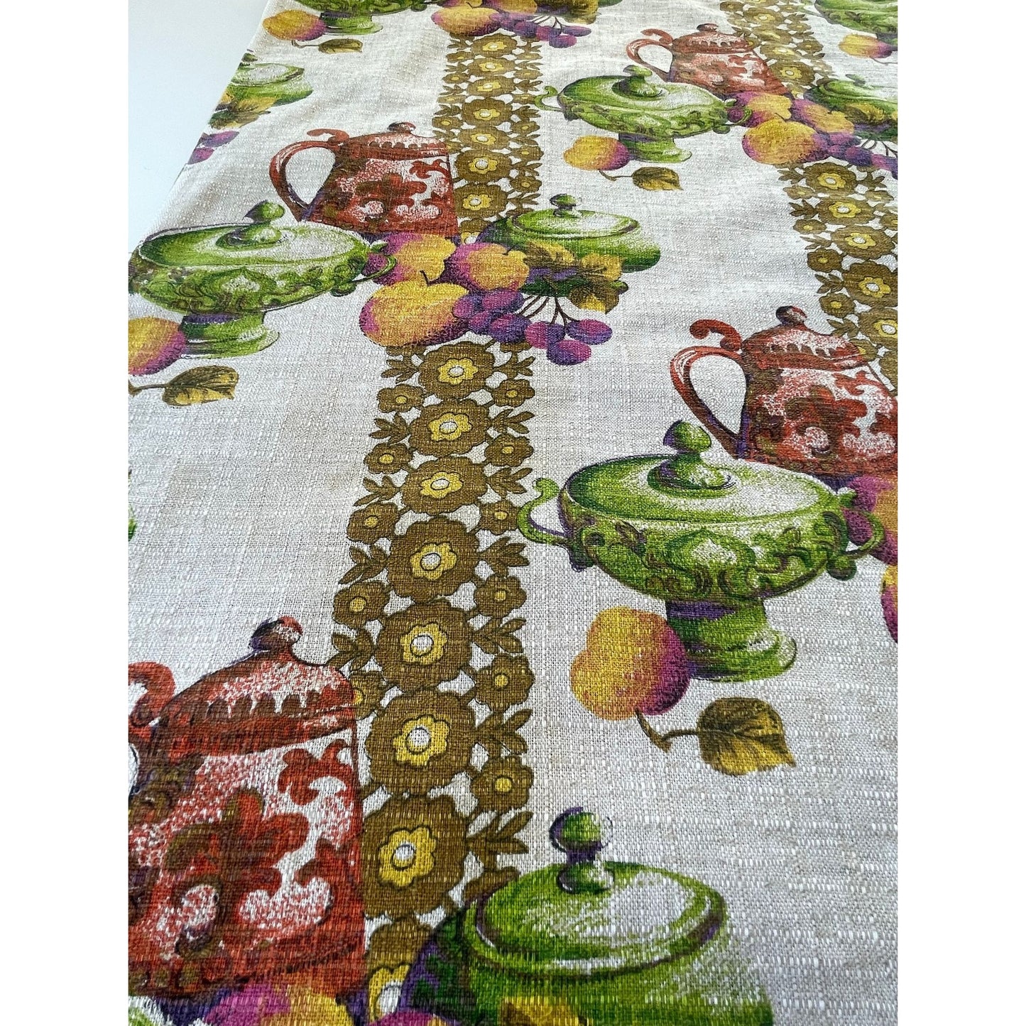 Vintage 60s curtain, fruits and kitchenware, single kitchen panel