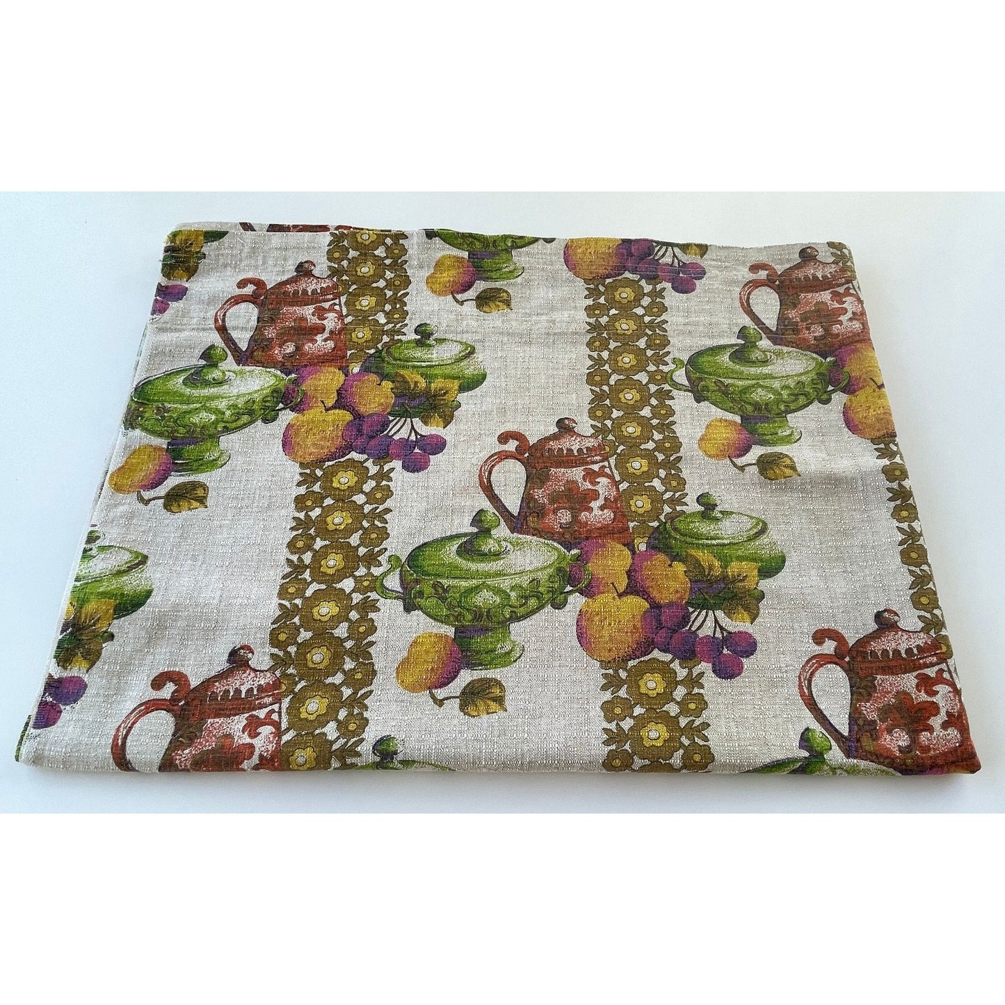 Vintage 60s curtain, fruits and kitchenware, single kitchen panel