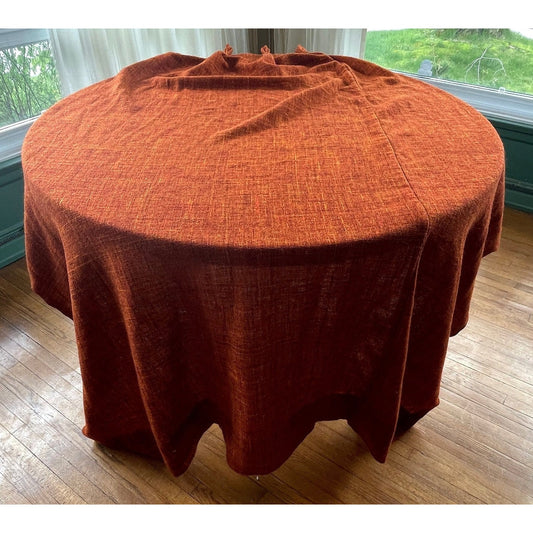 Vintage 70s pleated curtain, burnt orange/brick panel