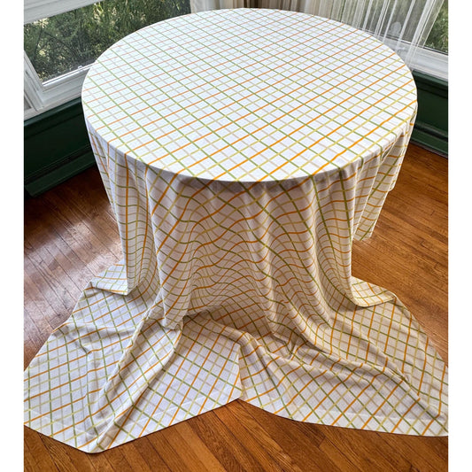 Vintage 70s top / flat sheet, yellow green orange diagonal squares, double / full size bed, TexStyle USA
