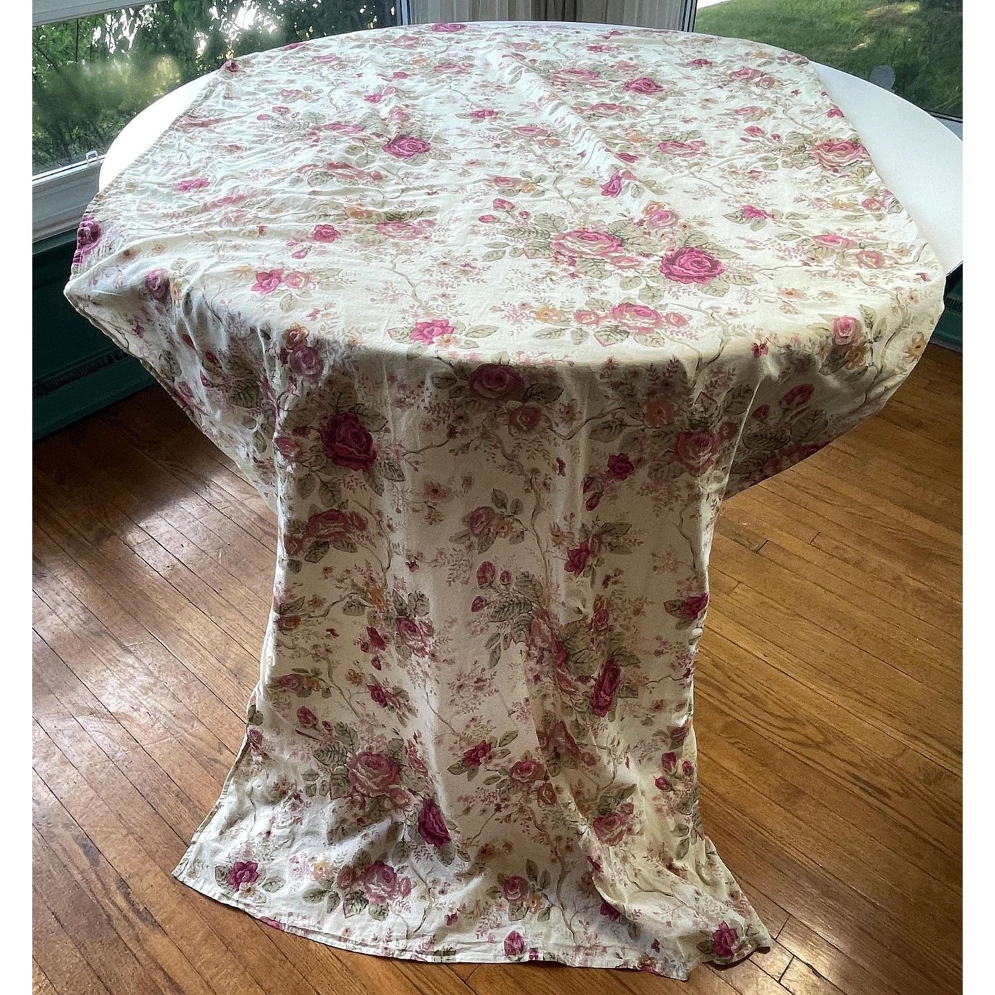 Vintage 90s curtain, beige with pink roses, lined panel