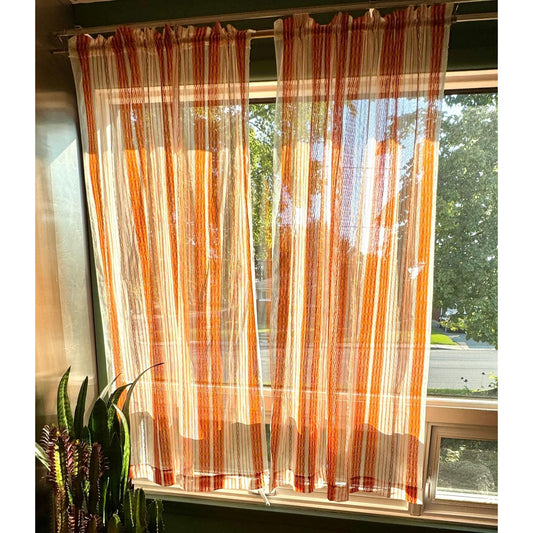 Vintage 70s curtain, orange brown, woven panel