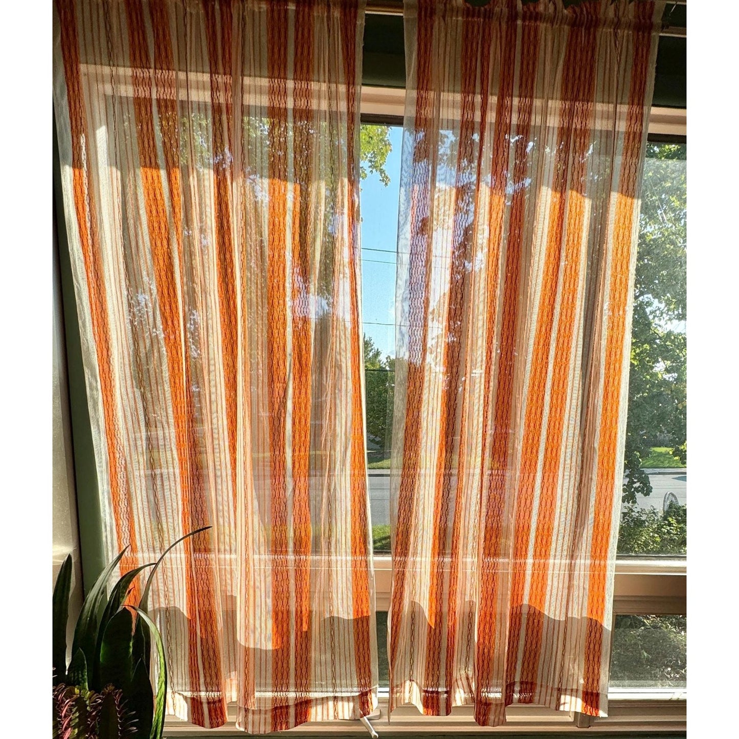 Vintage 70s curtain, orange brown, woven panel