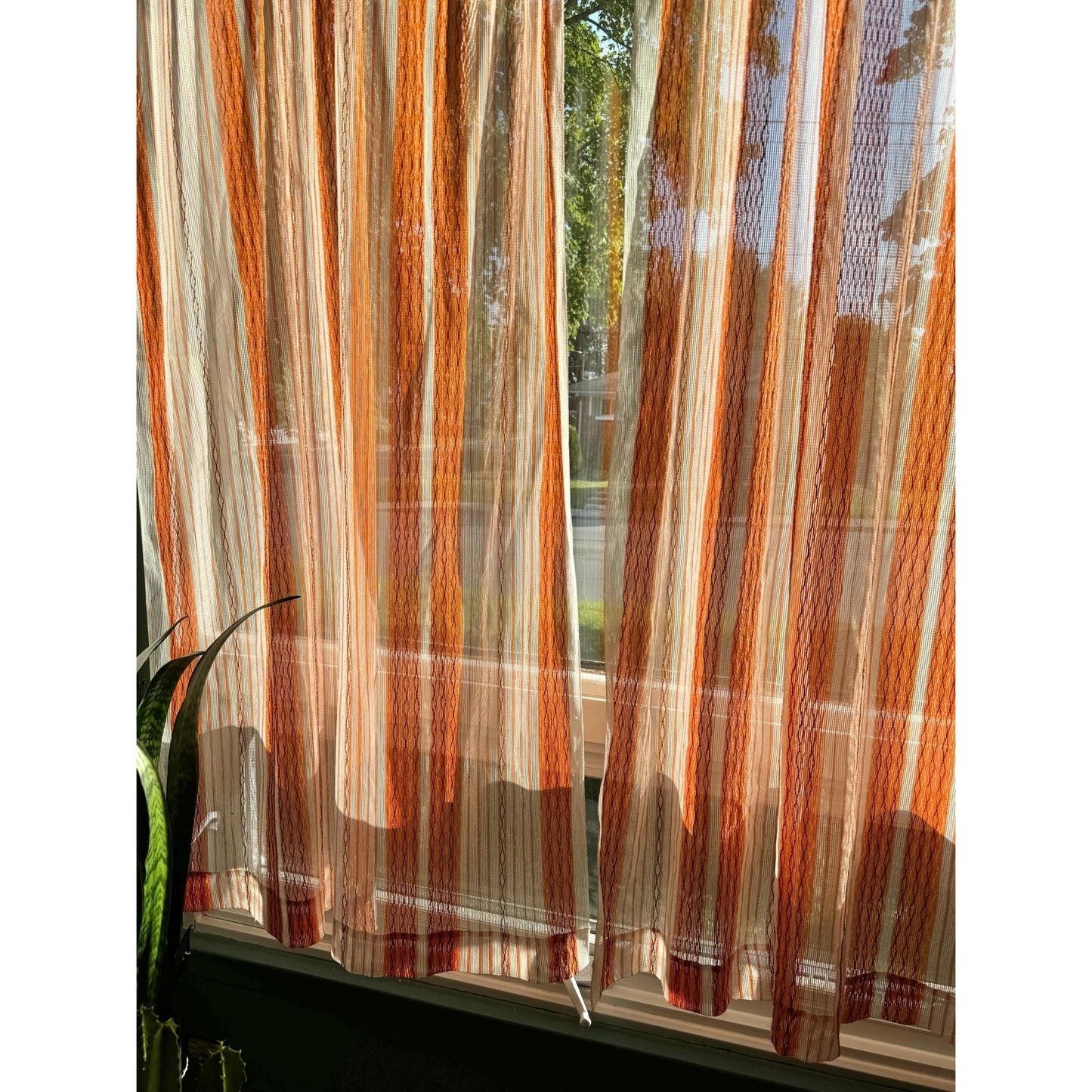 Vintage 70s curtain, orange brown, woven panel