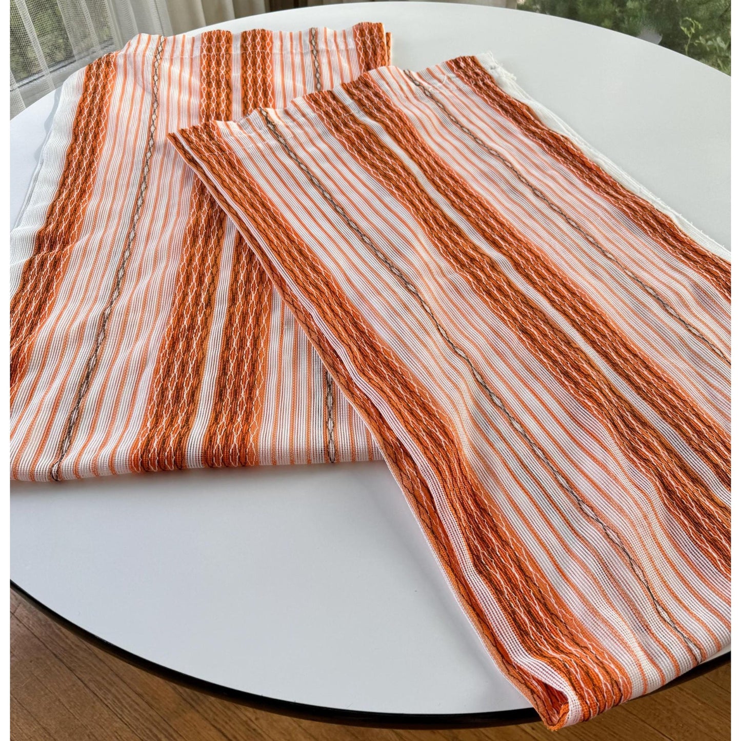 Vintage 70s curtain, orange brown, woven panel